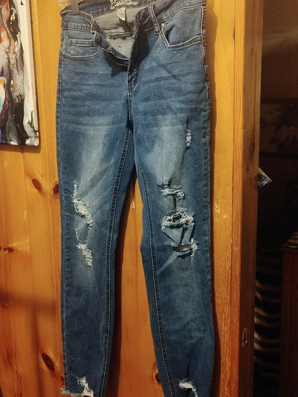Women's Distressed Skinny Jeans – Classic Blue Stretch Denim